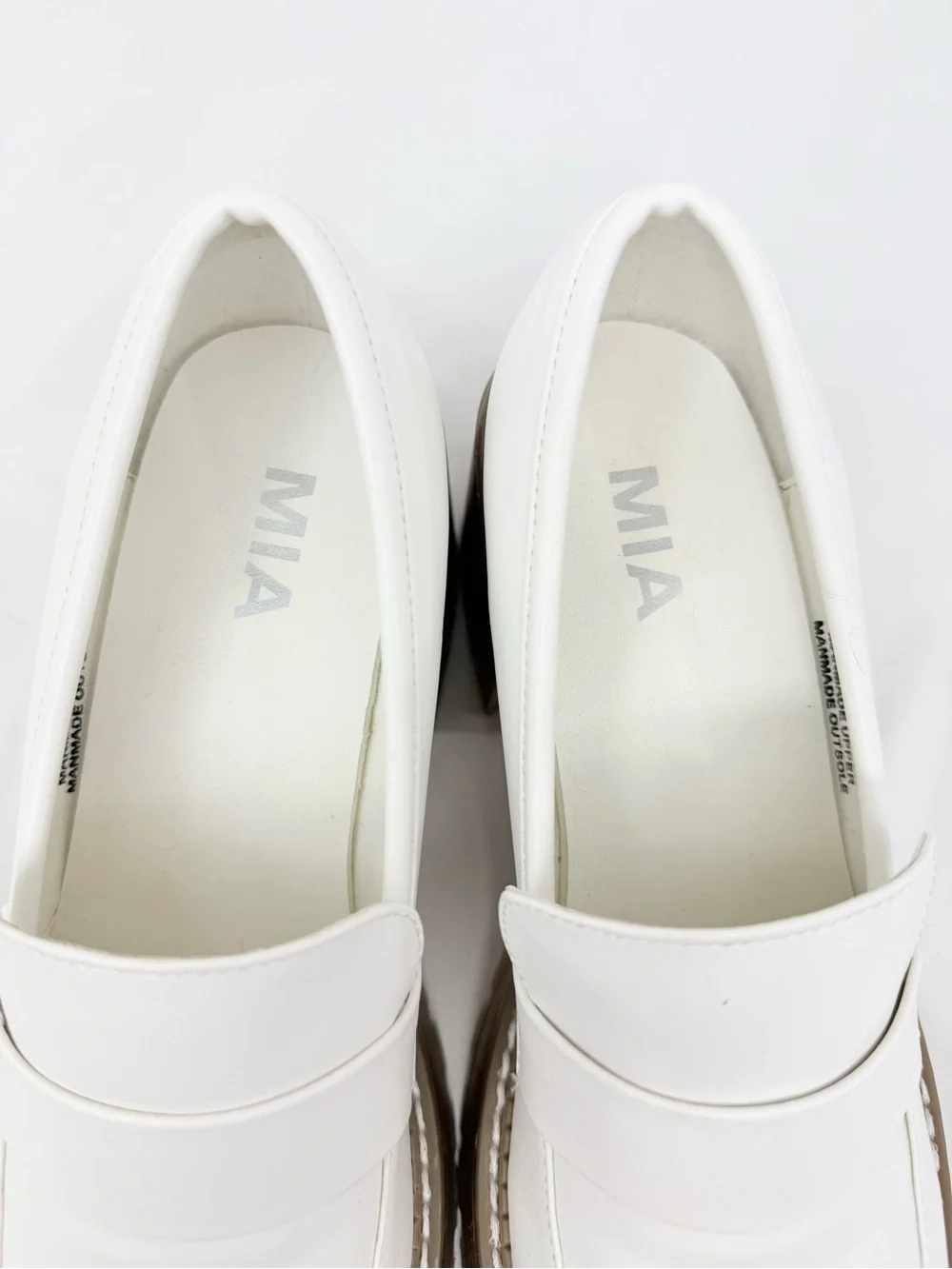 MIA Dalilah White Faux Leather Chunky Platform Lug Sole Slip On Heeled Loafer